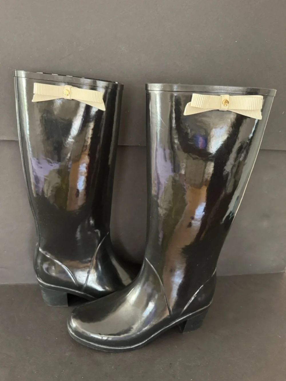 Kate Spade Romi Black Rubber Heeled Rain Boots